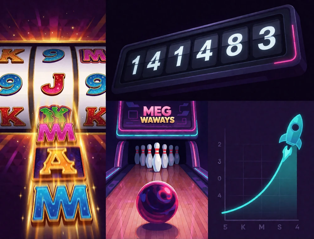 Megaways-Walzen, Jackpot-Z&auml;hler, Crash-Kurve und Bowling-Clash-Herausforderung als erg&auml;nzende Spiele und Gamification im DudeSpin Casino